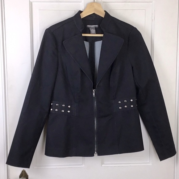 Chelsea & Theodore Studded Denim Zip-Up Jacket Blazer Jacket - Picture 1 of 5